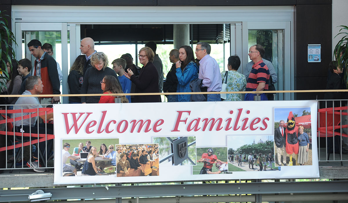 Welcome Families banner in the Edward J. Pryzbyla University Center